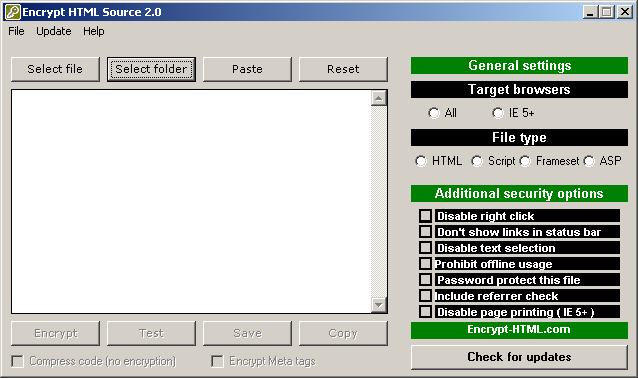 Encrypt HTML source Screenshot